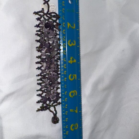 7 1/8" Natural Amethyst Gemstone chip beads stretchy Net Bracelet - Picture 7 of 12